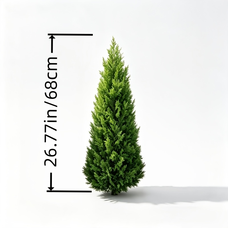 TEMU 1pc 26.77in Artificial Tree With Ground Spike, Lifelike Cone Cedar Topiary, Uv Resistant Fake Evergreen Shrub For Outdoor Yard Pathway Garden