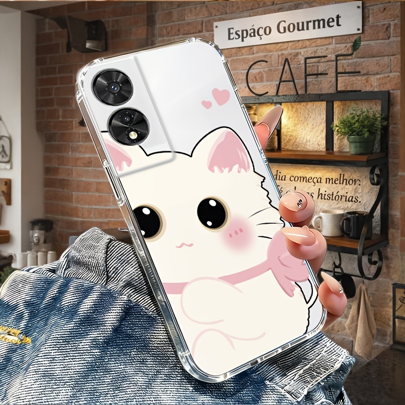 TEMU Phone Case: For Tcl 605 50 Xe 50 60 R 5g 501 50 Xl 505 60 Se 50 Xl 5g 40 60 50 Se 503 Phone Case, Transparent Big- Adorable Pink And White Cat,