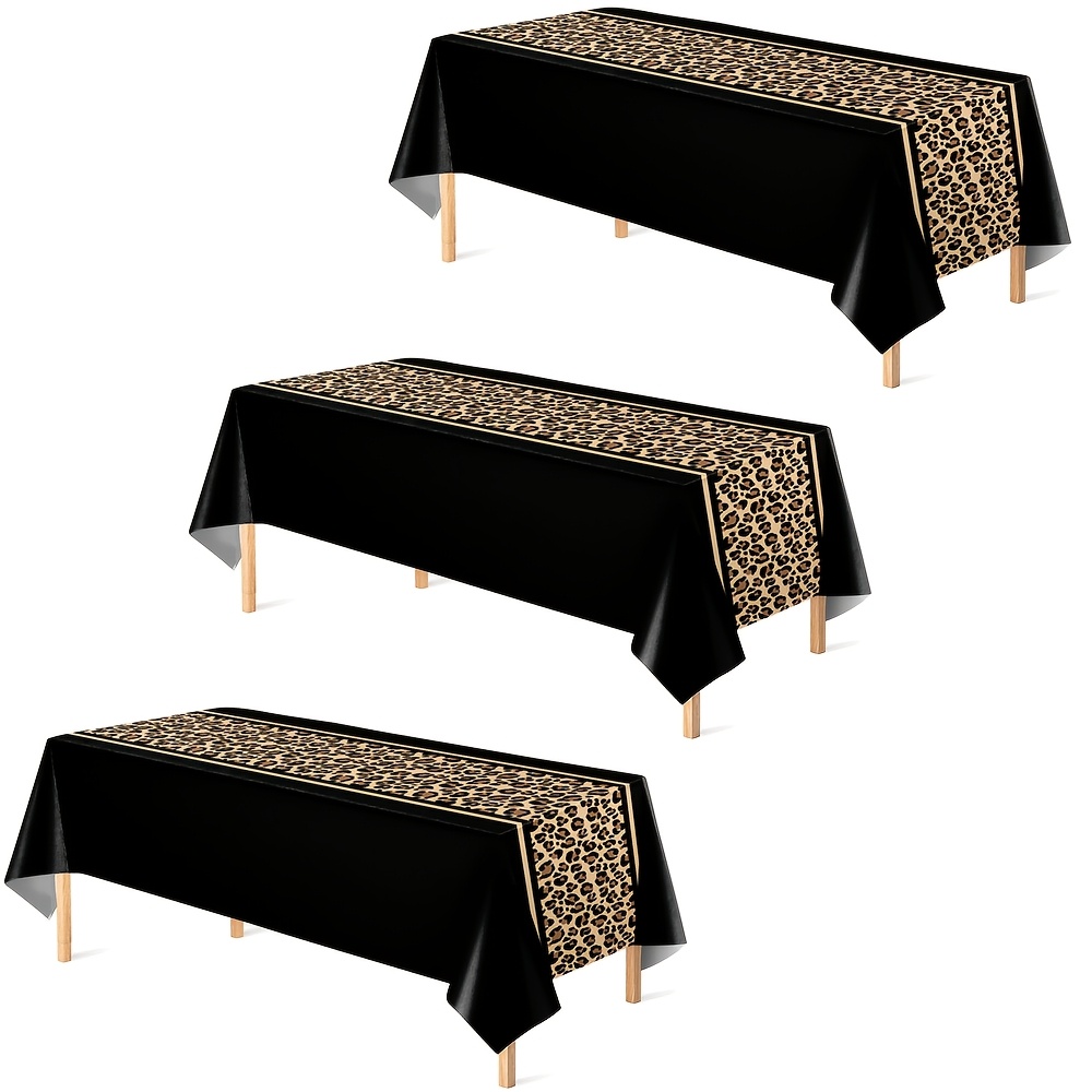 TEMU 3pcs Leopard Print Disposable Plastic Tablecloth, Cool With Print Trim, Suitable For Vintage Theme Parties, Adult Gatherings, Birthday