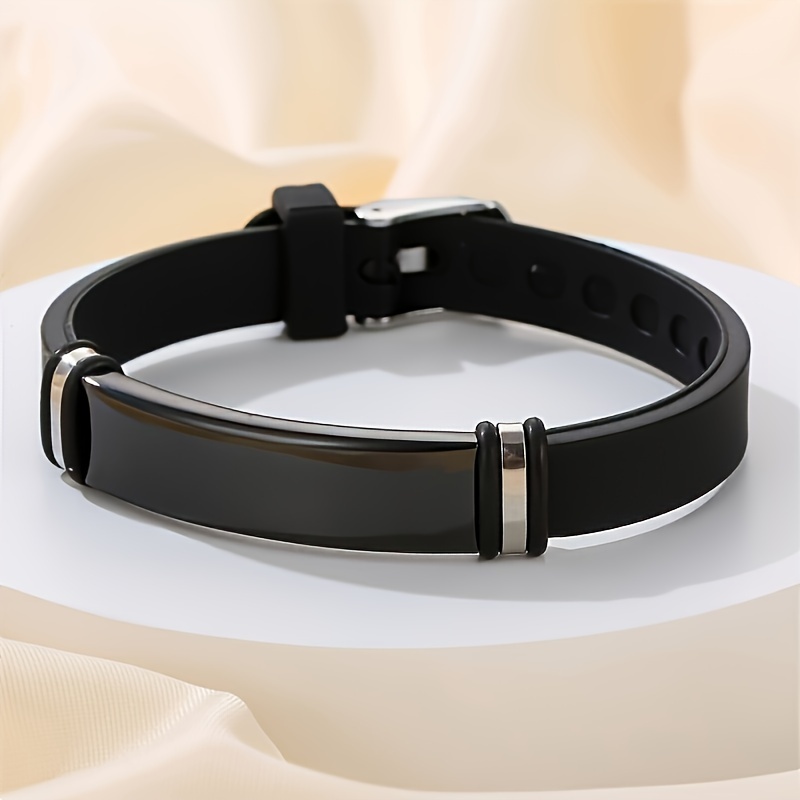 TEMU [Productos Personalizados] Pulsera para Hombre Grabada a Medida, Reloj de Acero Inoxidable 201 de Silicona Personalizado con Pulsera Ajustable,
