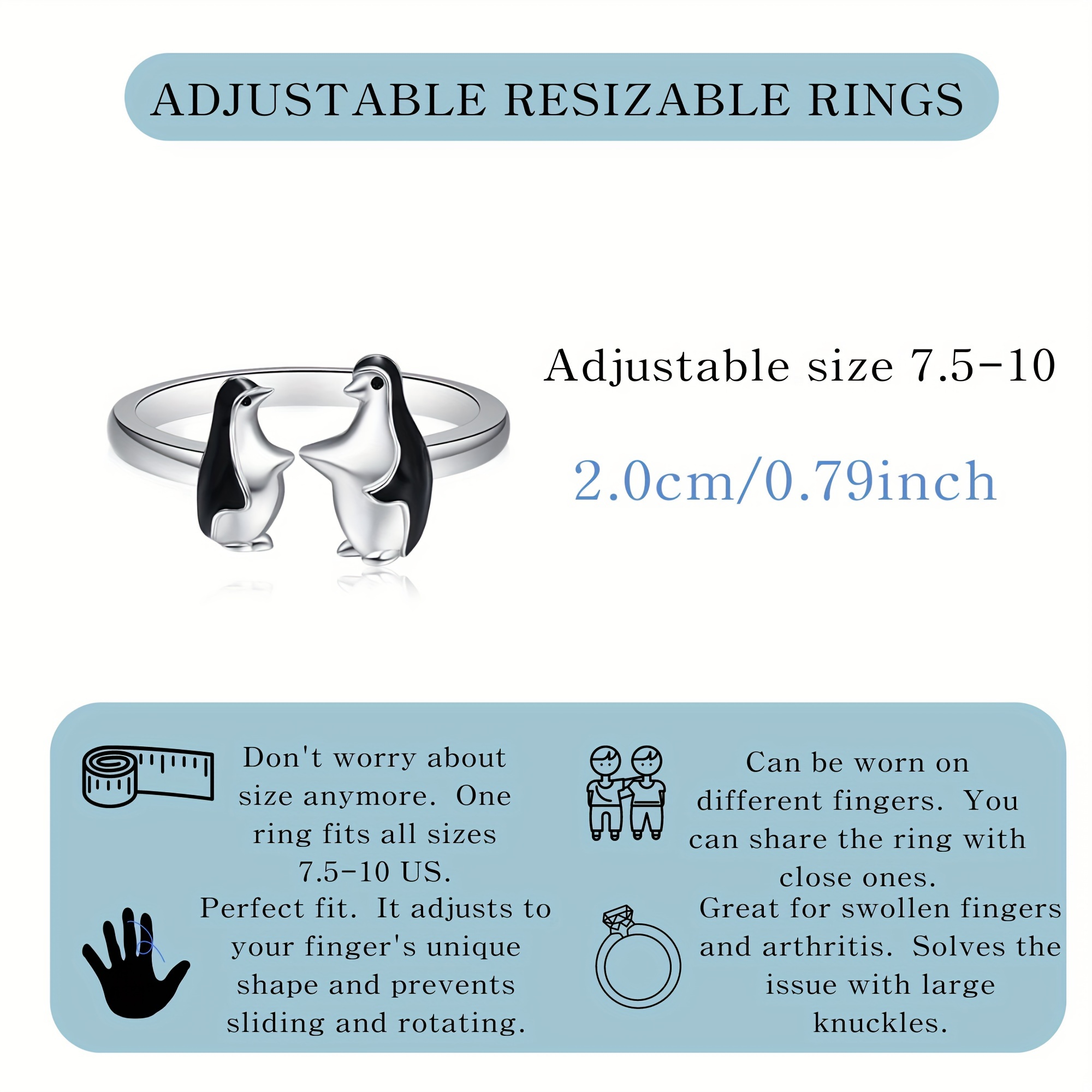 Elegant 925 Sterling Silvery Penguin Adjustable Ring - Temu