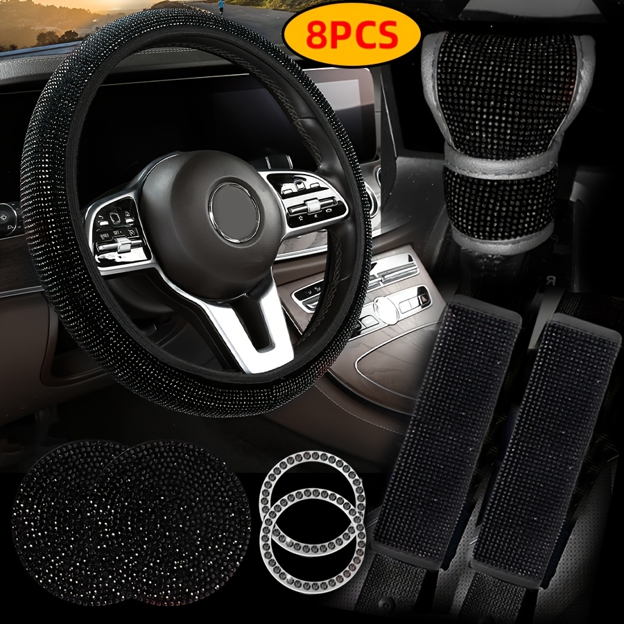 TEMU Shiny Artificial Rhinestone Car Interior Decoration 8pcs Set, Stylish Accessories For Your Vehicle, Vehicle Decor, Interior Embellishment, Shiny