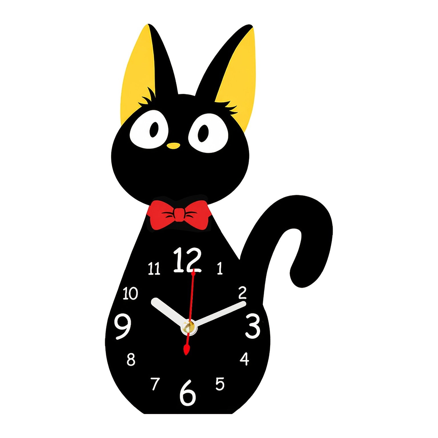 TEMU A Black Cat-shaped Desktop Clock With A Red Bow And Clear , A Creative Animal-themed Home Decor Silent Quartz Clock, Suitable For Bedrooms,