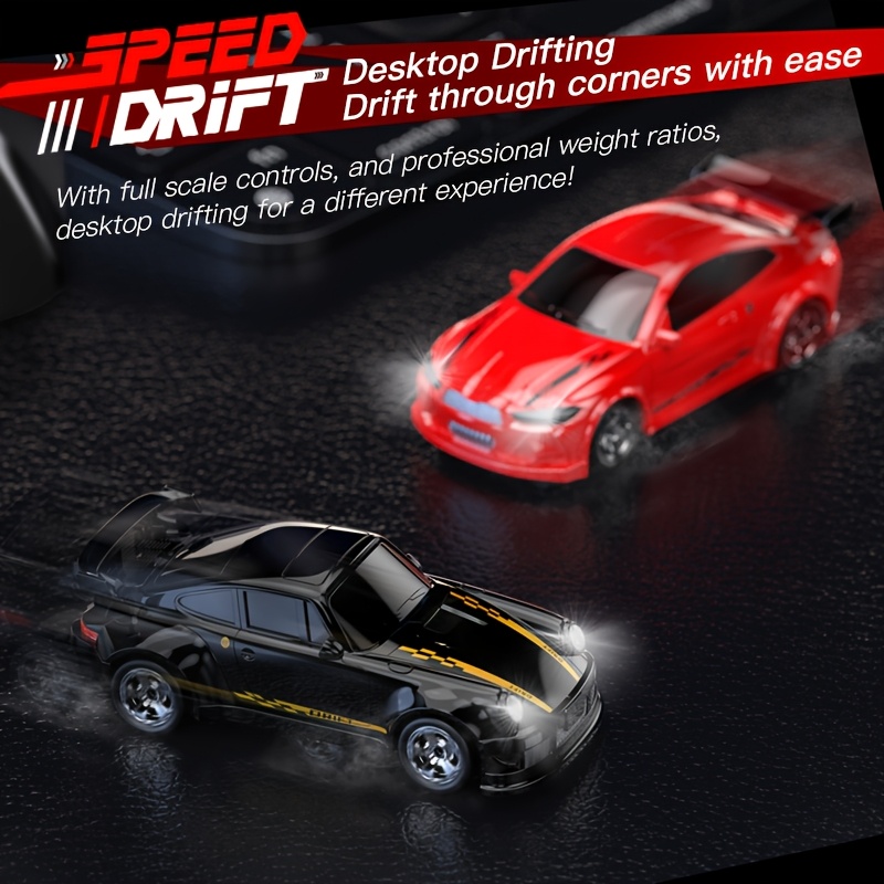 4WD RC Drift Car with Lights, 1:64 Scale Remote Control Toy