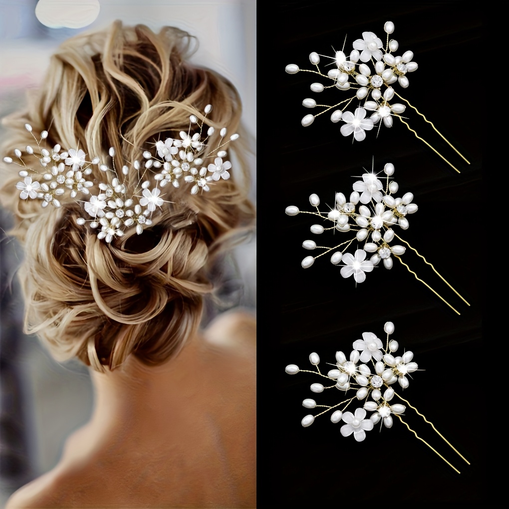 3pcs elegant pearl floral hair accessories sparkling crystal  display picture 2