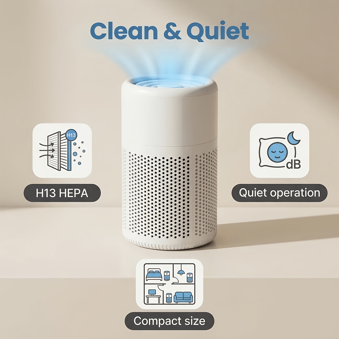 2026 New Model HEPA Negative Ion Desktop Air Purifier | Quiet Anti-Allergy Odor Eliminator | Effectively Removes Pet Dander, Cigarette Smoke, Pollen, Formaldehyde, and PM2.5 | Equipped with Type-C Port, Suitable for Bedrooms and Offices