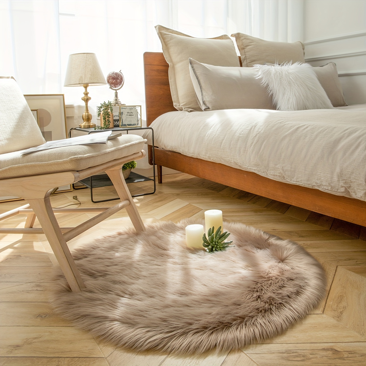 

Soft Fluffy Faux Sheepskin Fur Area Rug Shag Plush Mat Home Decorative, Round 36*36in 90*90cm