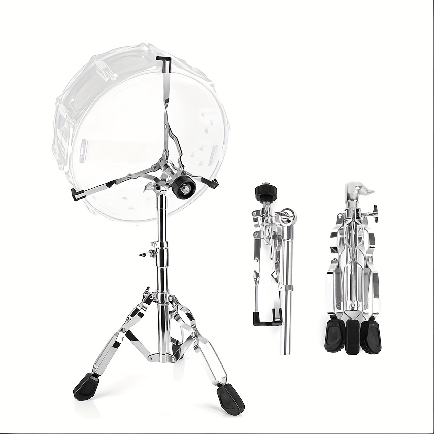 full-function adjustable drum stand, silvery alloy snare drum stand, mute drum stand, adjustable height stand, empty drum stand, drum pad stand, multifunctional snare drum stand, suitable for   sitting and standing use, designed for drummer performances 0