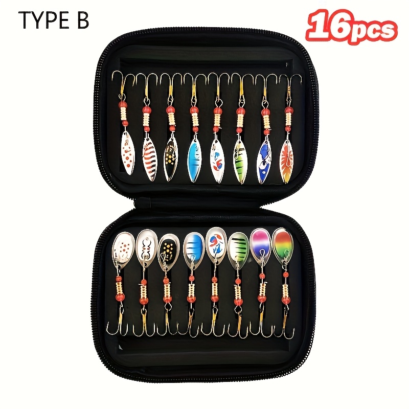 Goture 16pcs Trout Fishing Lures Set, Featuring Bagged Spinning Spoons And Hard Metal Blade Baits