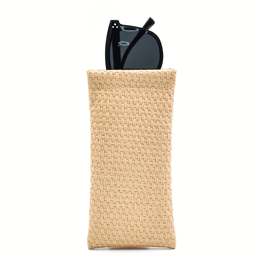 Image of 1pc Pvc Woven Straw Glasses Pouch - Portable Squeeze Top Glasses Bag Anti-scratch Eyeglass Case