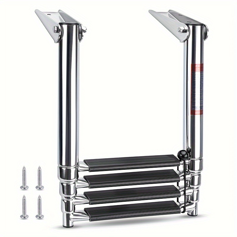 Image of Marine Ladder, Steel, Foldable Boat Ladder, 2/3/4 Section Floating Bridge Ladder, Widened Black Non-slip Stern Ladder, Suitable For Yachts/ships/.