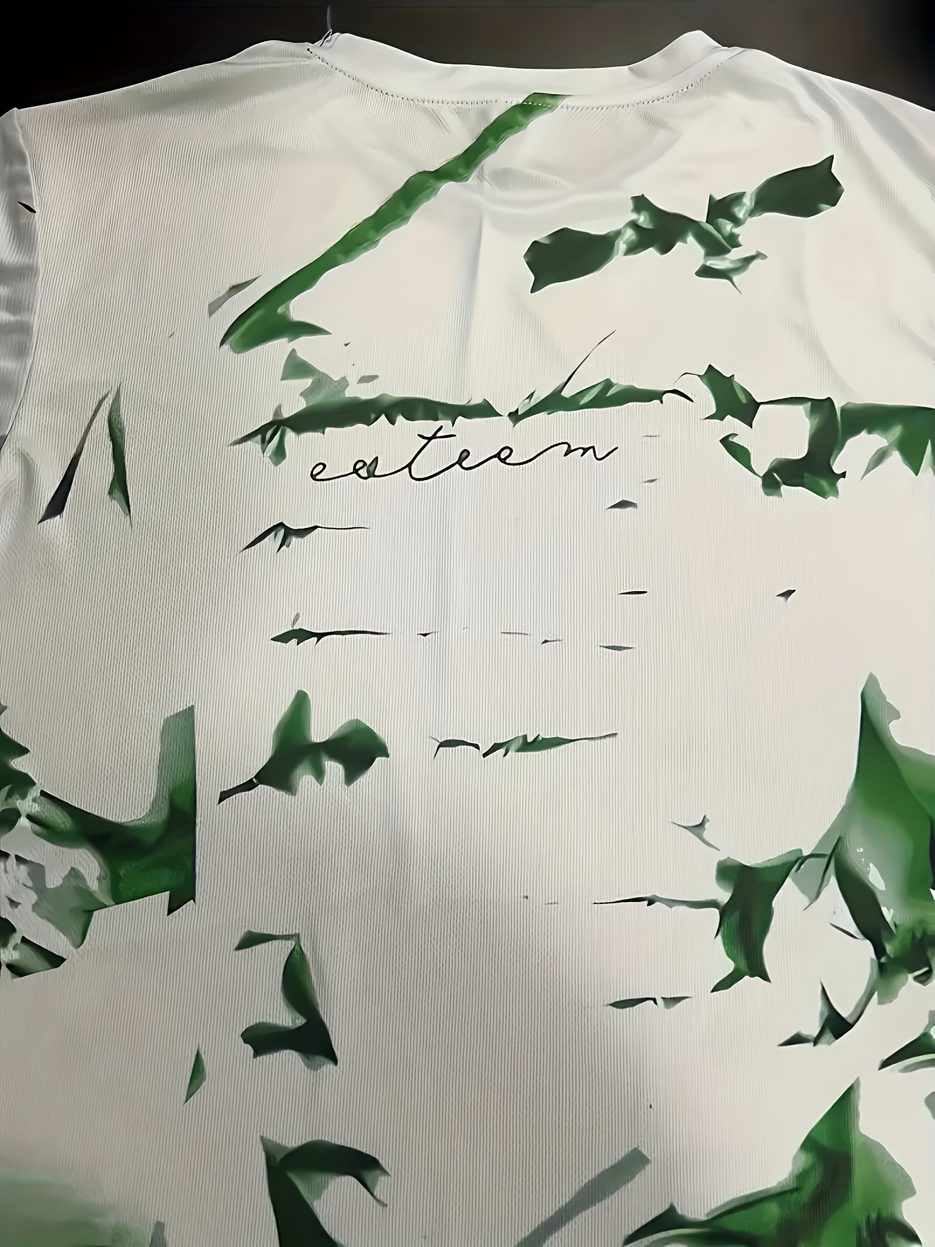 Men's Casual Short Sleeve T-Shirt - Gradient Ink Splatter & Bird Pattern Design, Green & White Opaque Polyester Blend Knit Fabric, Breathable Round Neck Tee for Spring/Summer Daily Wear & Vacation, Leisure Apparel, Relaxed Fit Shirt, Opaque Material, PLUS SIZE