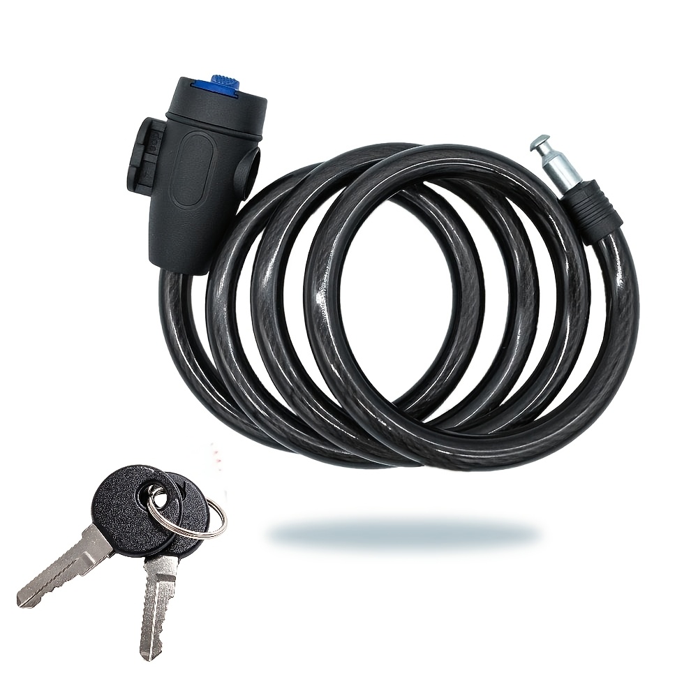 TEMU Bicycle Lock With Key Chain And 2pcs Keys. Steel Cable Thickness 7mm, Length 63cm. Coated Steel Cable. . Bicycle Anti-theft Accessory