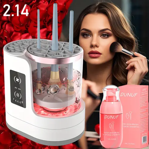 valentines day 3 in 1 automatic makeup brush cleaner machine deep cleaning drying for makeup brushes eyebrow pencils timer function with cleaning solution silicone cleaning bowl essential makeup cleaning set perfect gift for girlfriend
