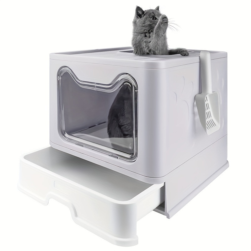 

Foldable Cat Litter Box With Odor Door And Scoop Large Top Entry Cat Toilet Drawer Type Easy Clean Cat Litter Pan