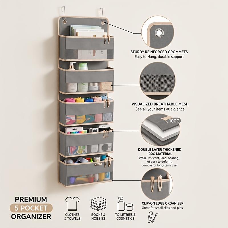 TEMU [5-layer Hanging Storage] Hanging Storage Box, Back Of Door Closet Organization, Hanging Bags For Classification, Large Capacity For Bedroom