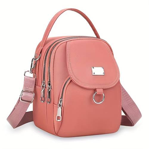 lightweight nylon womens messenger bag casual mini handbag with multi zipper compartments detachable adjustable shoulder strap front pocket in lavender black dark purple grey brown sapphire blue small crossbody bag versatile travel purse secure zipper closure