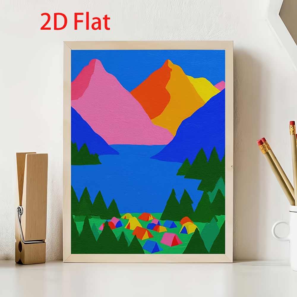item picture 2d flat 2d flat posters and prints 1pc canvas art frameless colorful mountain scenery poster camping landscape art modern   1pc wall decor painting suitable for home office bedroom living room