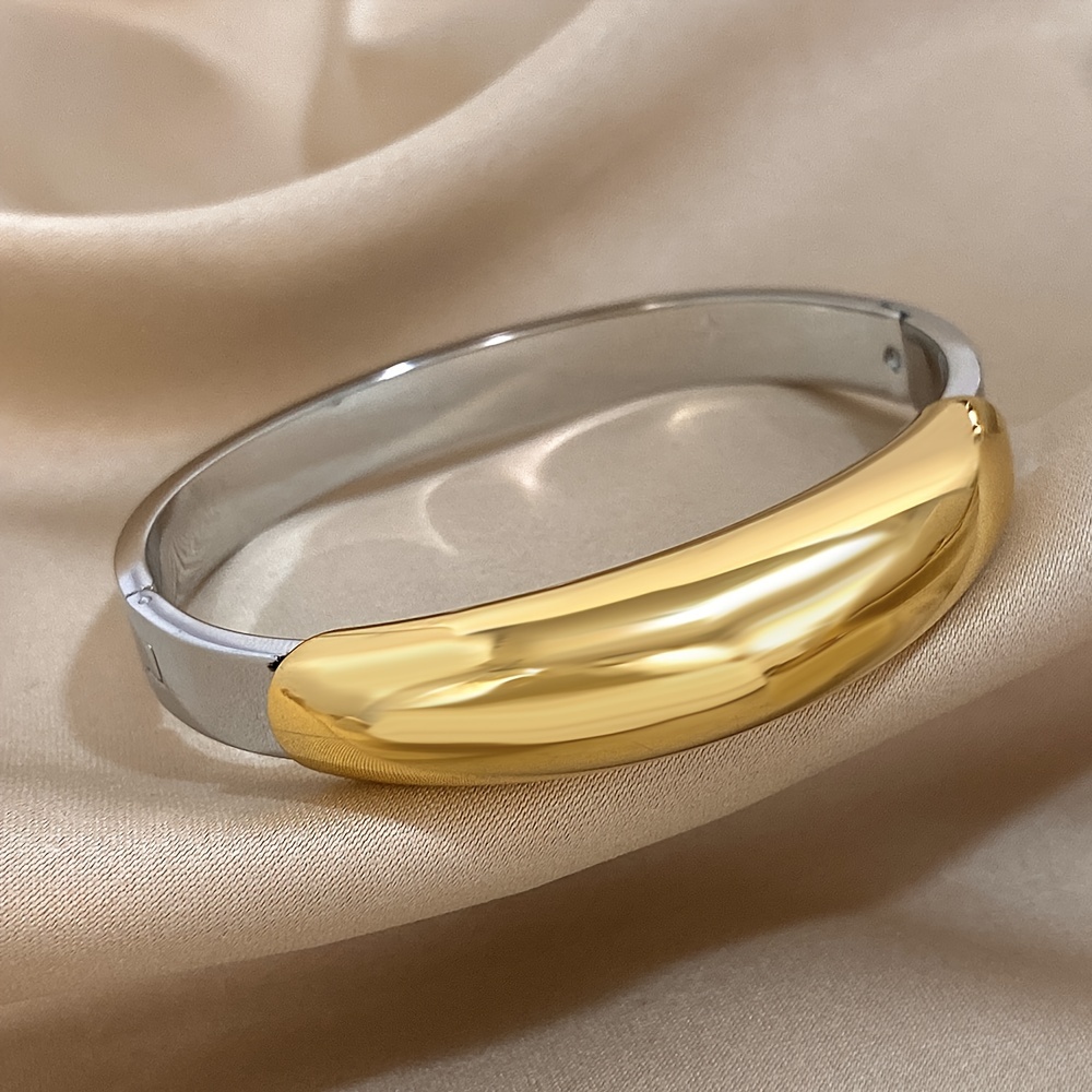 Image of 1pc Mens Womens Glossy Golden Silvery Thick Bangle Bangle Bracelet Stainless Steel Bangle Cuff Wirstband Smooth Waterproof Punk Bracelets Jewelry Gift
