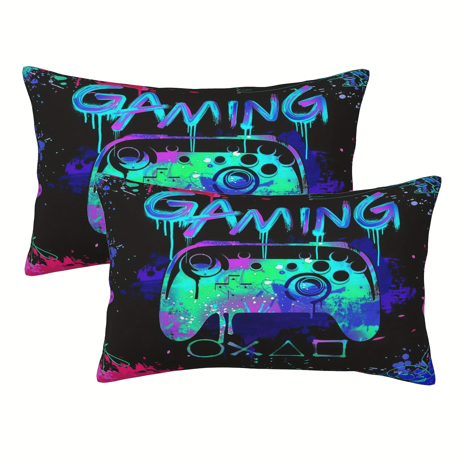 

2pcs Housses de Coussin Rétro Gaming 12x20 - Peluche Courte Douce, Fermeture Éclair, Lavable à - pour la Décoration de de Jeux & de d'Adolescent Garçon