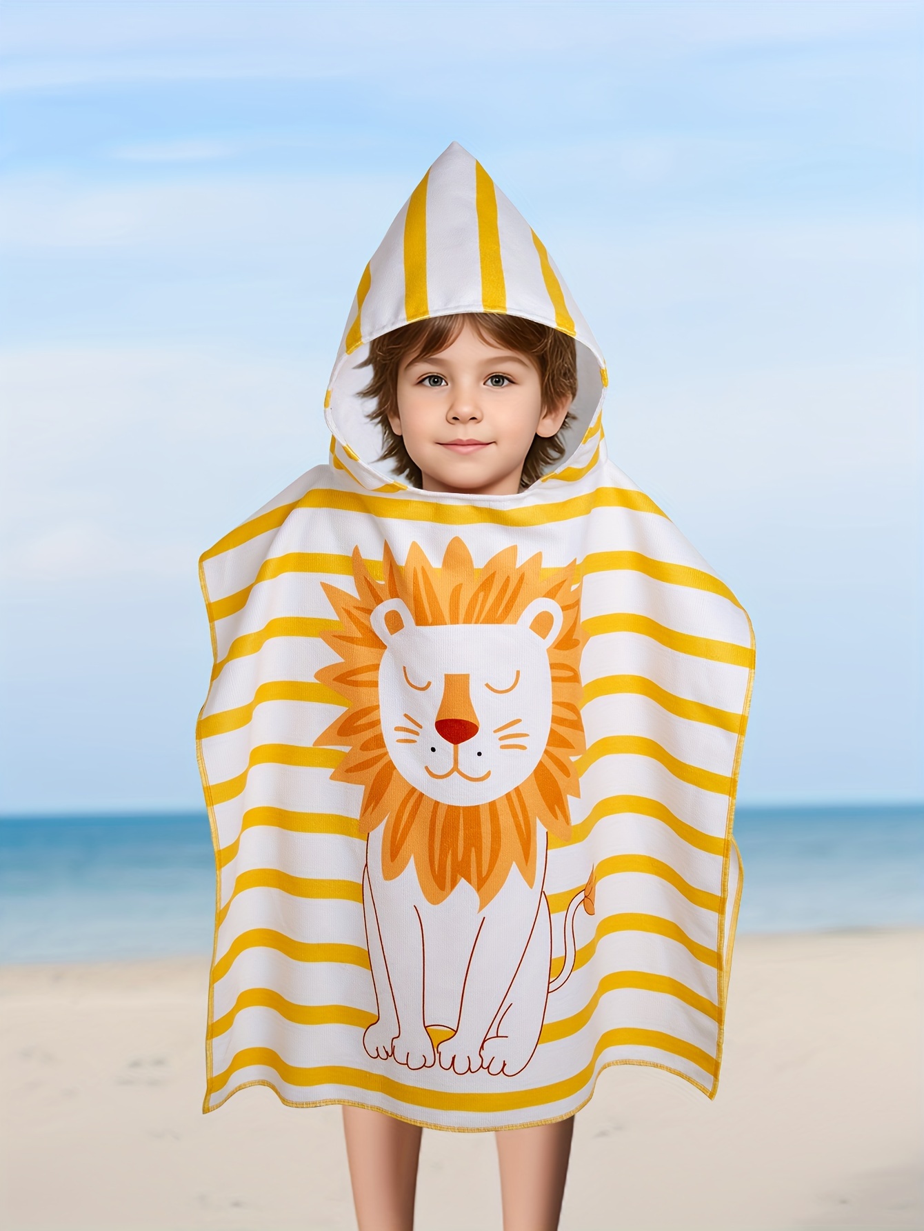 Peignoir a capuche pour enfant de lion multifonctionnel et tres absorbant pyjama et confortable peignoir indispensable apres la natation la