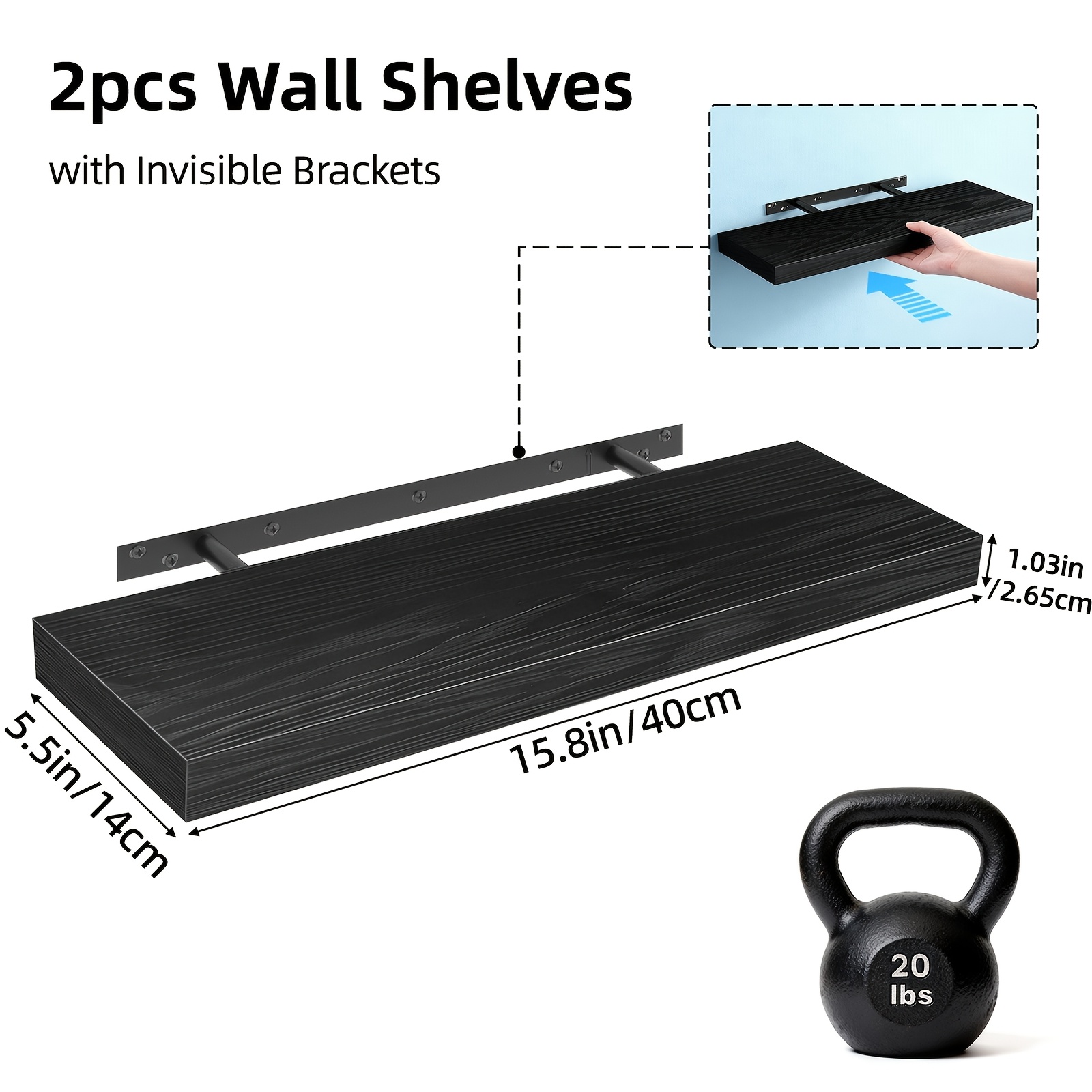 TEMU 2pcs Tomnk Heavy Duty Floating Shelves Suitable For Wall-mounted Bookcase, 15.7” Rustic Shelf With Installation, Artificial Wood Hanging Storage