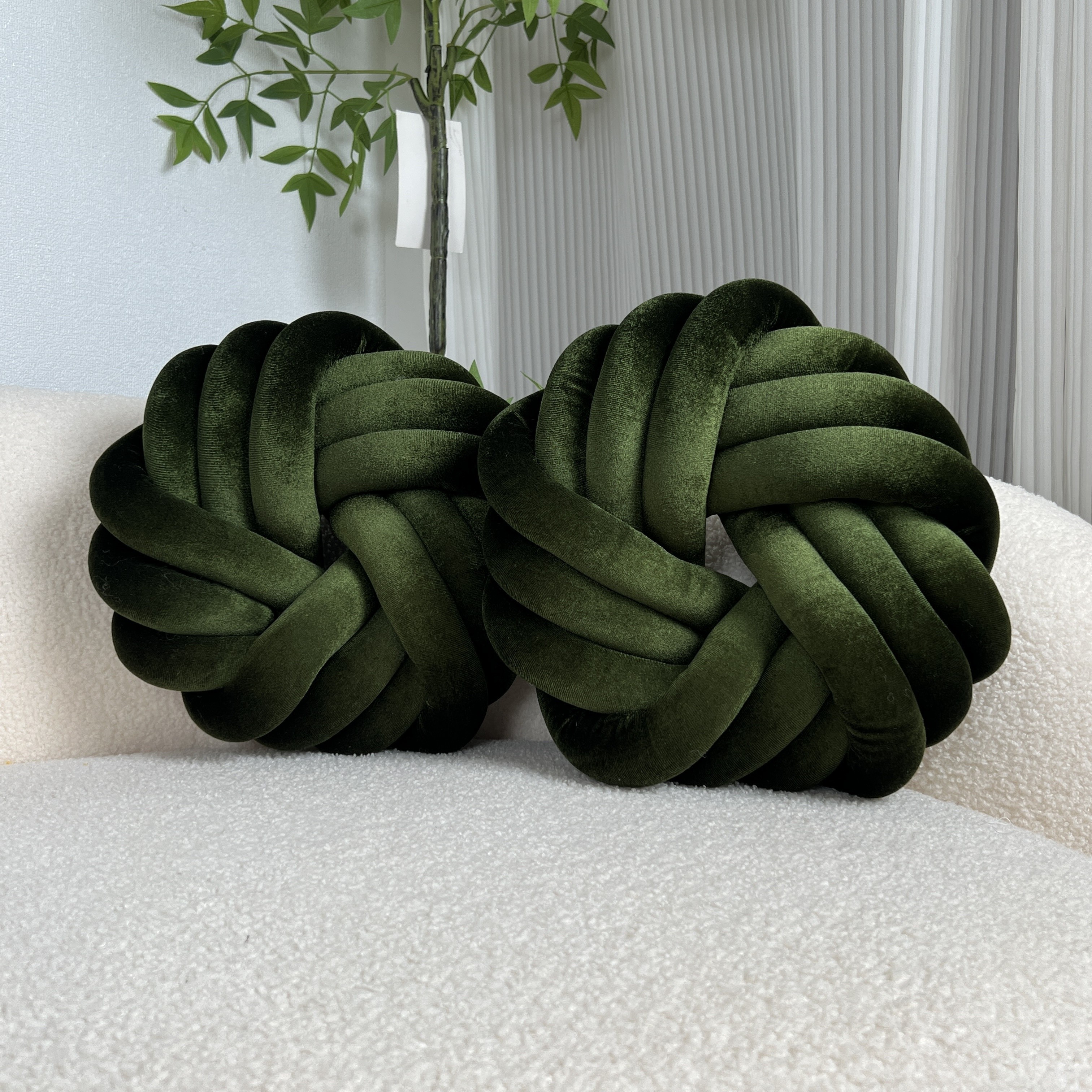 Image of 2pcs Set Knotted Round Throw Pillows, Sofa Cushions, Living Room Decorative Pillows, Small Round Soft Bohemian Knotted Throw Pillows For Bed, Christmas Home Decor