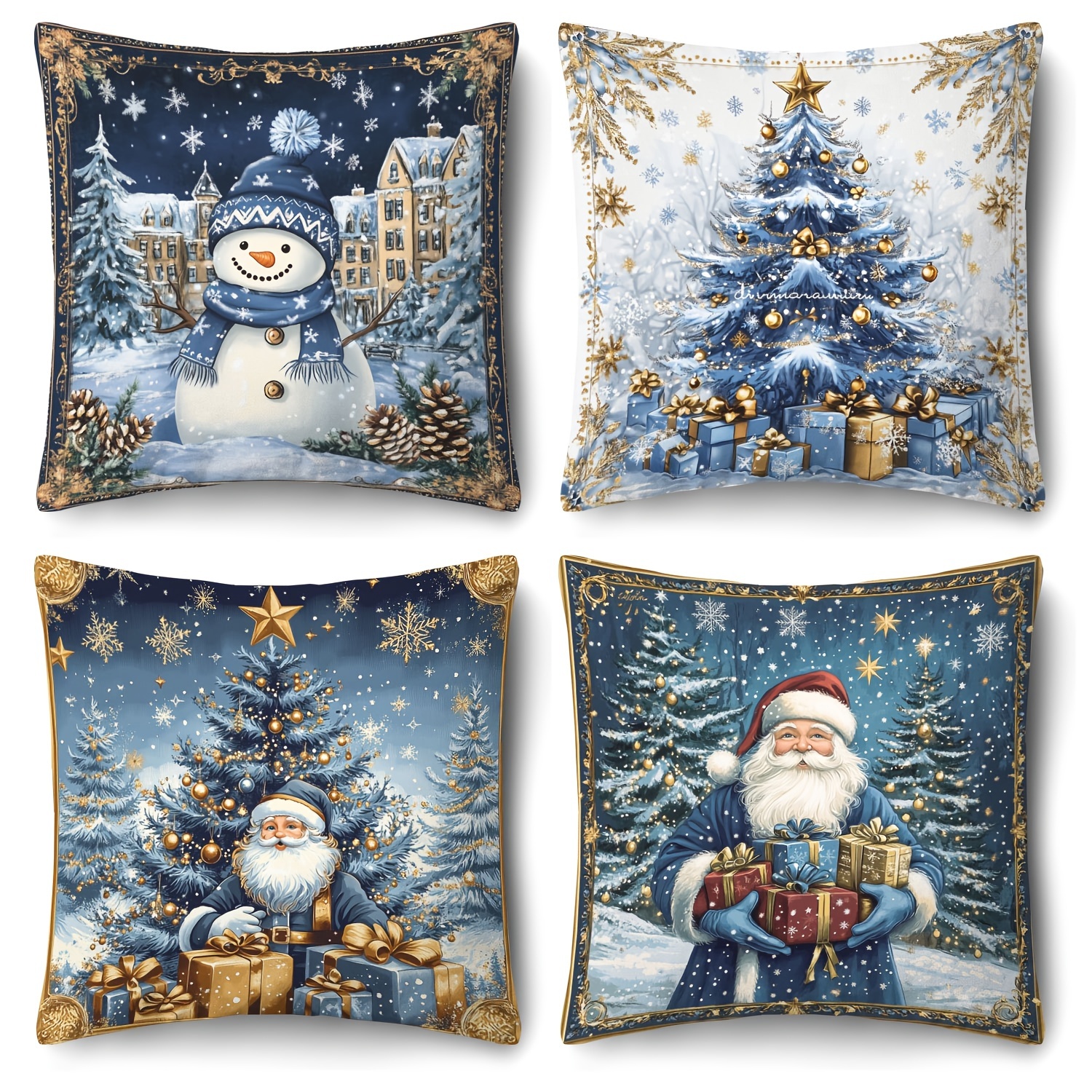 

4- Christmas , Cushion Santa & Snowman , Zippered, Washable, , , Contemporary , For & Bedroom Decor