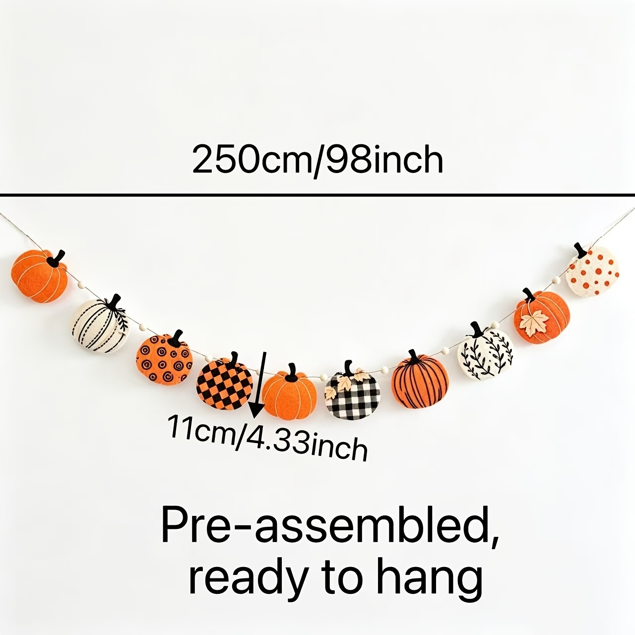 TEMU Bannière d'automne en feutre à motif de citrouilles, bannière de citrouilles de style ferme pré-, décorations de récolte d'automne pour manteau