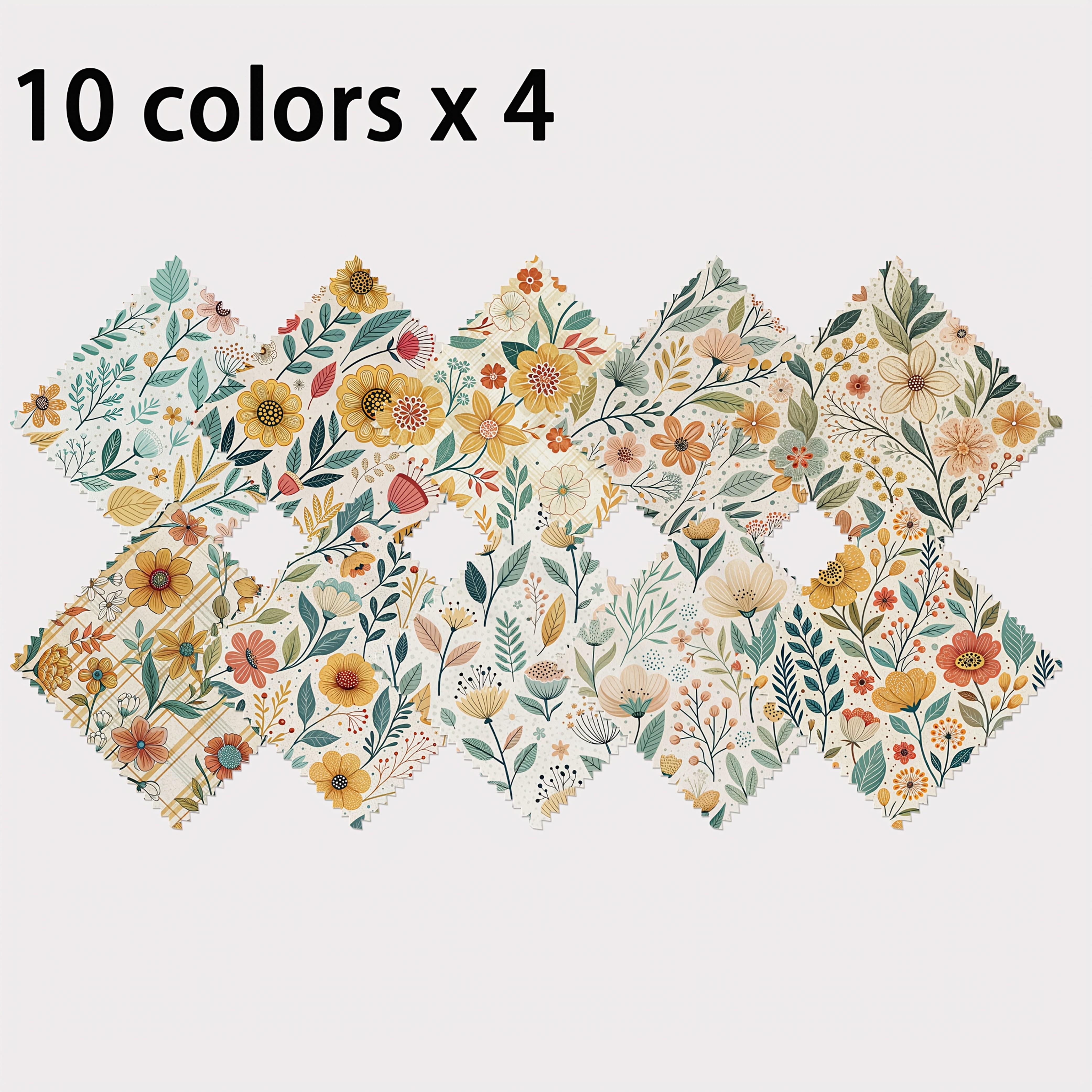 TEMU 40pcs Charm Pack Set, Pastoral Style Floral Print With Multicolor Botanical Patterns, Handmade Diy With And Texture Style Elements, 10 Design