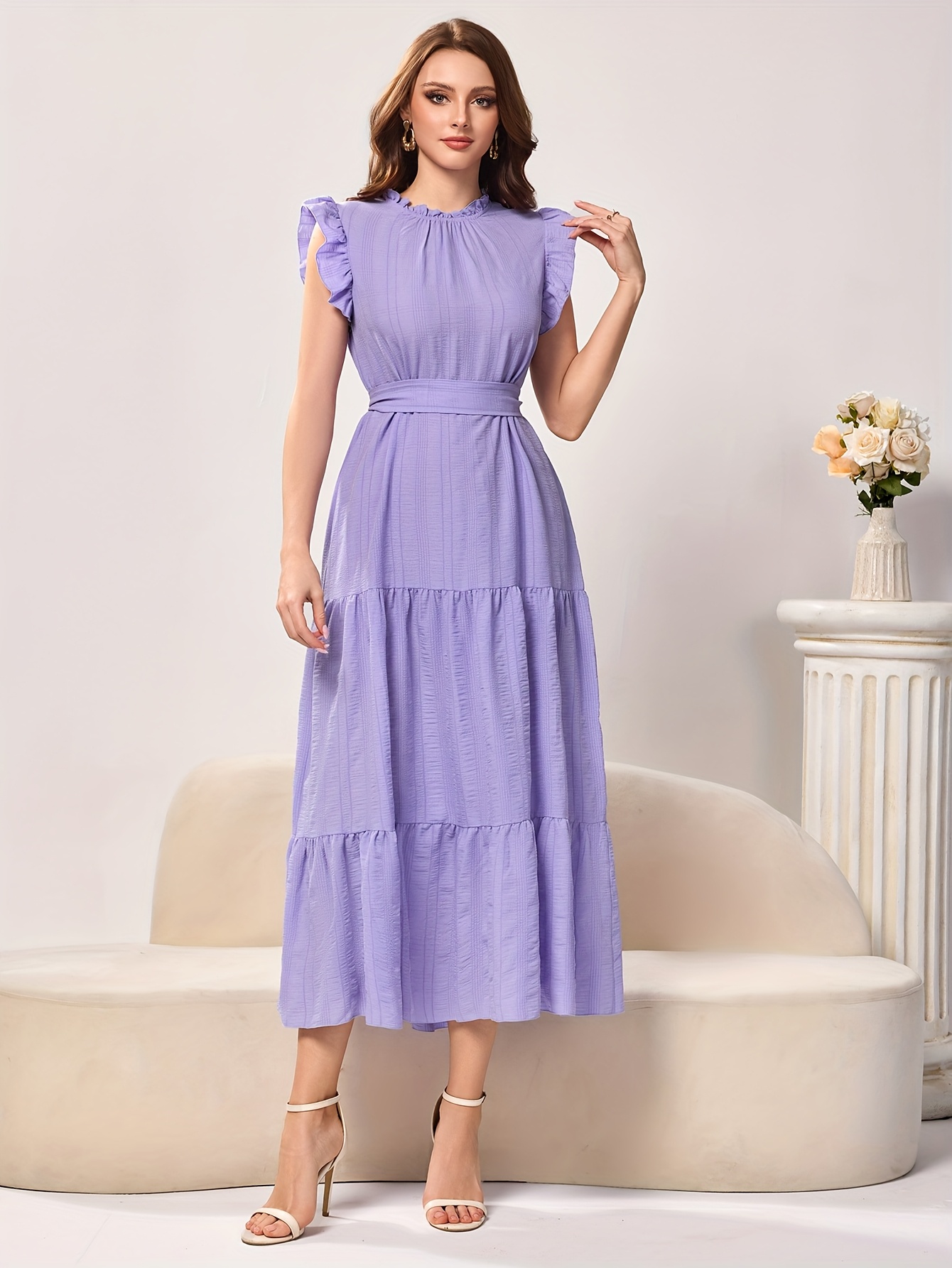 knee length dresses for ladies Boho Lavender Halter Maxi Dress main image 1