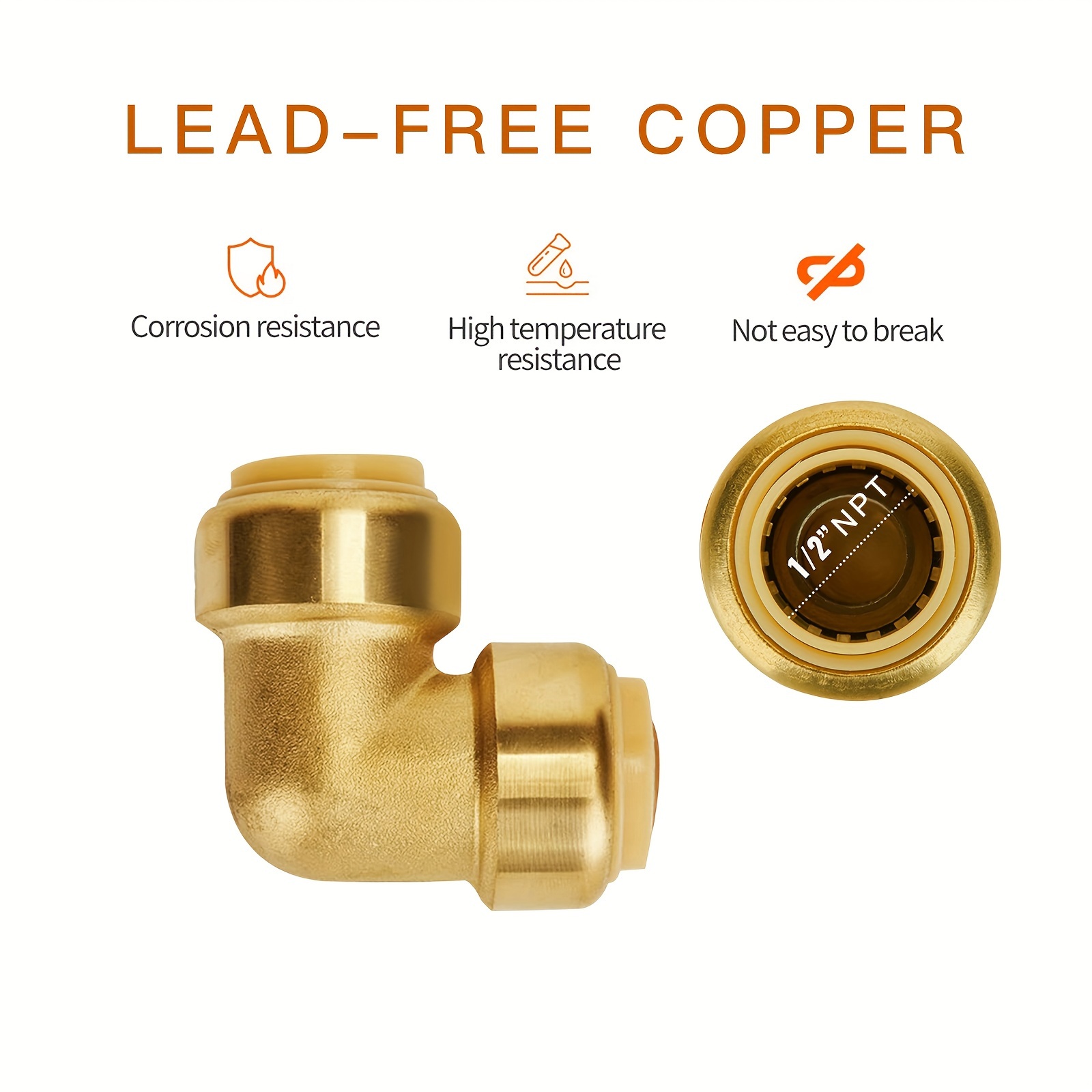 

2pcs Push-fit 1/2in Npt 90-degree Elbow, Push Fit Elbow Plumbing Fittings 1/2in Npt, No Lead Brass Push To Connect Pex, Copper,