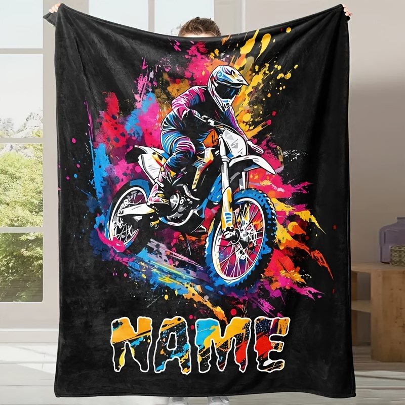 

1pc Customizable Motorcycle Enthusiast Pattern Flannel Blanket, , Comfortable , All- Use, , , , -tear, -, , 200-250g , , Knitted , Decor, For , Sofa Bed, &