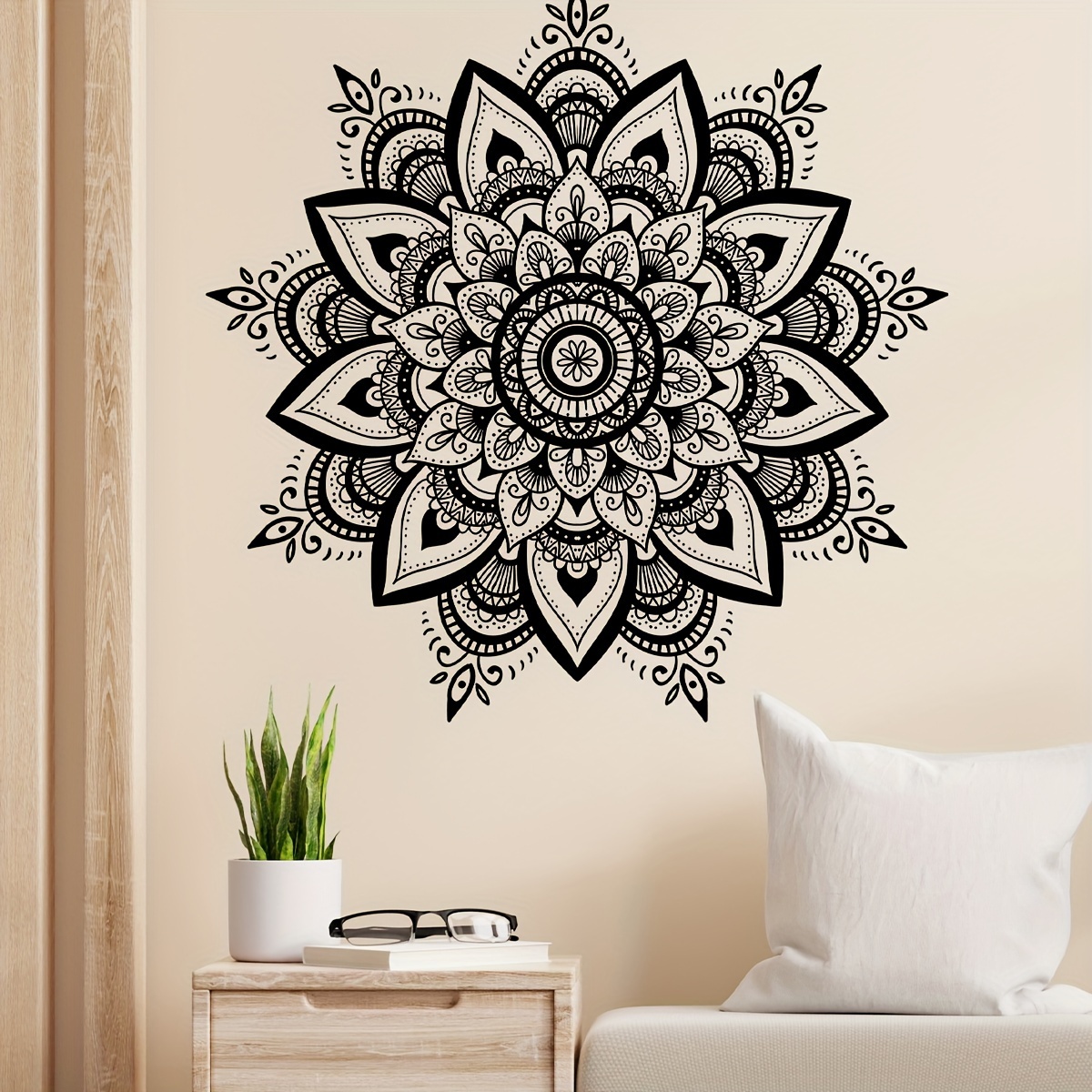 

2pcs Vinyl Mandala Wall Decal Set, Islamic Flower Pattern, Removable Self-adhesive, Moisture-proof Waterproof, Home Decor Background Sticker, For Living & Bedroom Walls