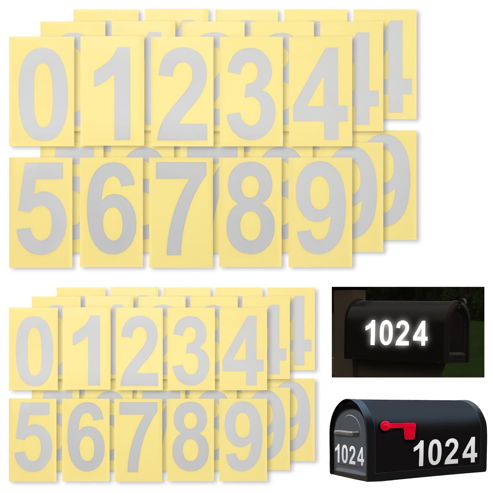 

30pcs Reflective Pvc Digital Stickers, 3in & 4in, Numbers 0-9, Self-adhesive, Waterproof, Fade-resistant, For Mailboxes, Doors, Houses, Buildings, Trash Cans - Letter And Number Pattern