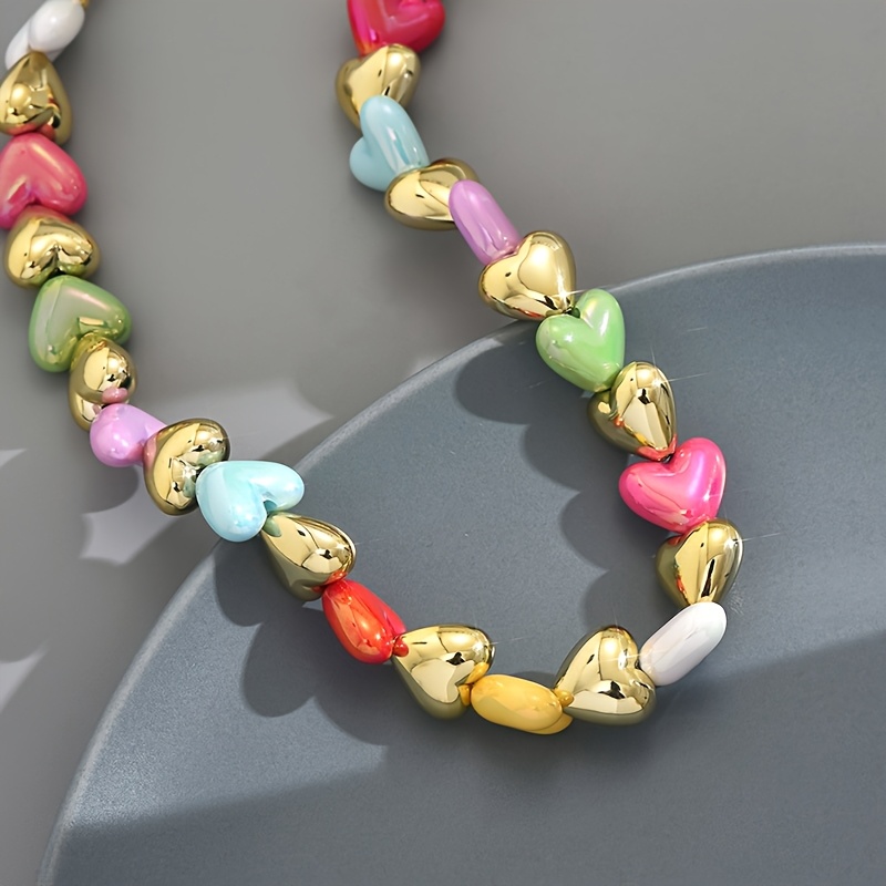 Boho Resin Heart Necklace Colorful with Lace Top