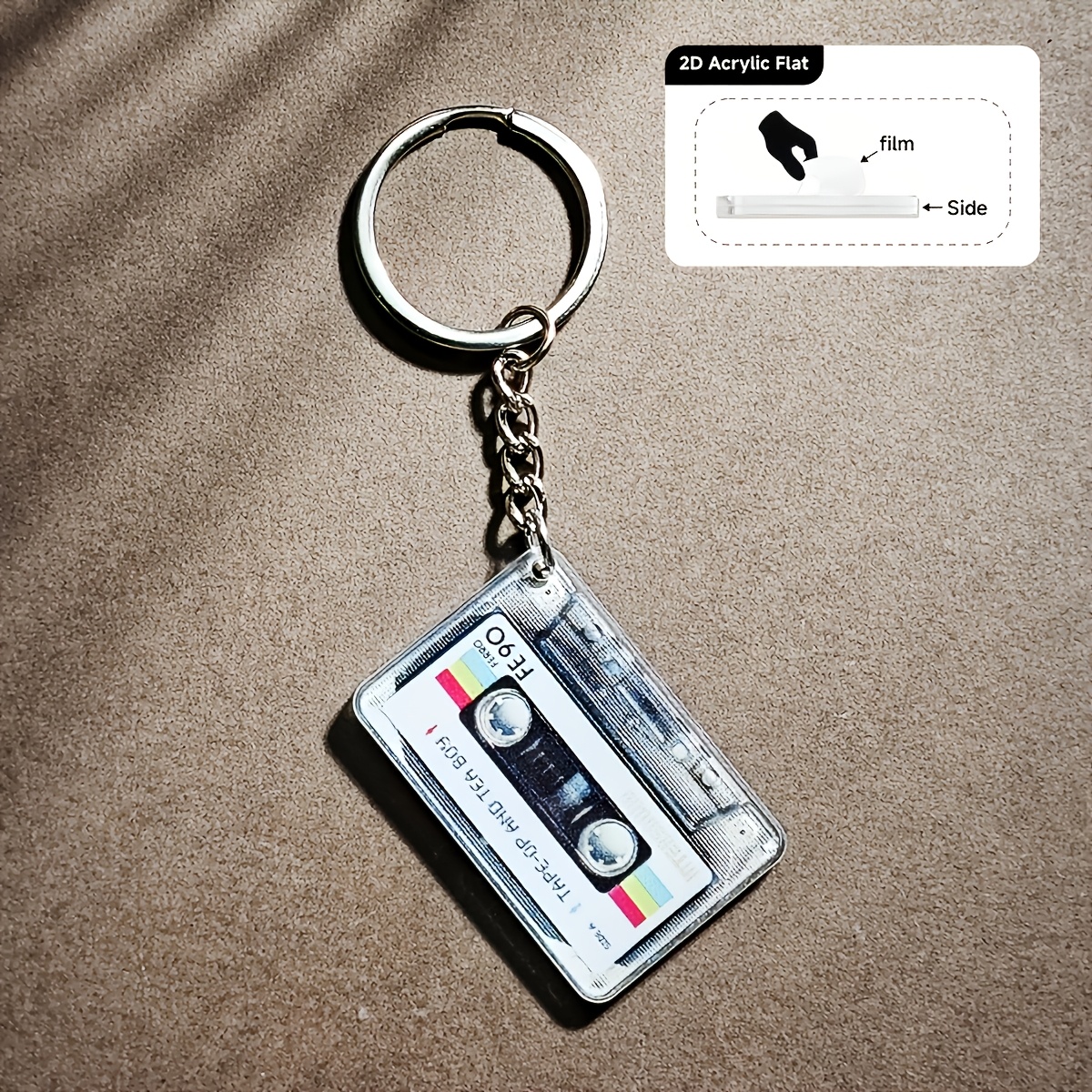 TEMU 2d Flat - 2d Plane, 1 Mini Music Cassette Pattern Keychain Key Chain Pendant Bag Charm | Unique Birthday Holiday Gift | Trinkets | Daily Wear |