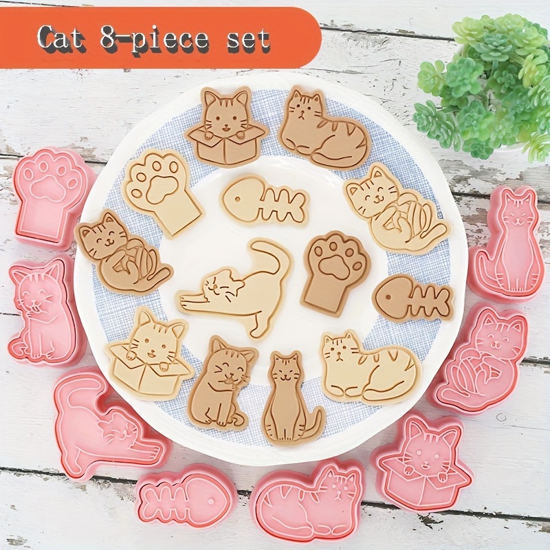 

8pcs/set Cat Cookie Cutters Plastic 3d Cartoon Cat Claw Fish Bone Biscuit Mold Diy Cake Decoration Tools Biscuit Baking Pastry Bakeware Tool