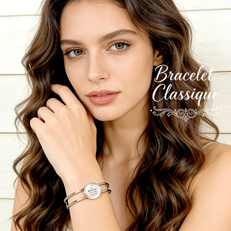 Adjustable Open Bangle with Round Time Gem Inlay