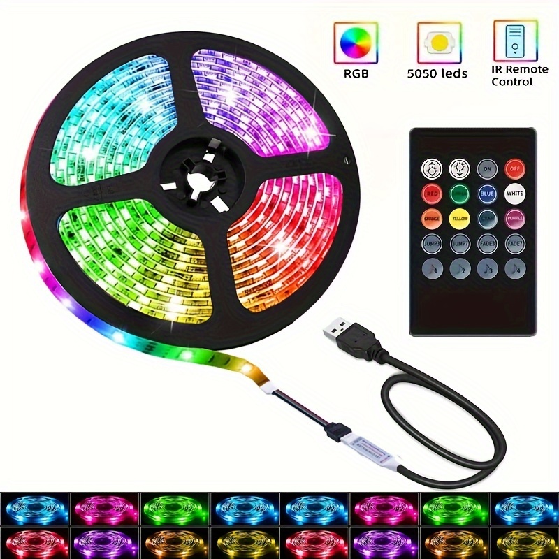 

Rgb Led Light Strip With 20 Key Remote Control, Usb Powered 5050 Flexible Light, Suitable For Bedroom, Party, Kitchen, And Home Decoration (1/5/10/15/20mm)