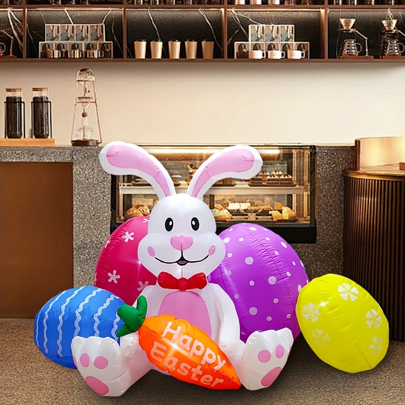 

6ft Long Easter Bunny & Inflatable Decoration With Led Lights - Cute Animal Design For Outdoor, Lawn, Garden Parties, Festival, Home Party