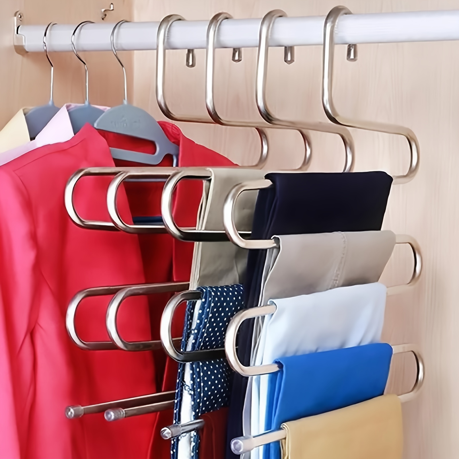 

1pc 5-layer Pants Hanger, Non Slip Legging Drying Rack, Save Space Storage And Organization For Wardrobe, Closet, Bedroom, Suitable For Pants, Jeans, Scarves