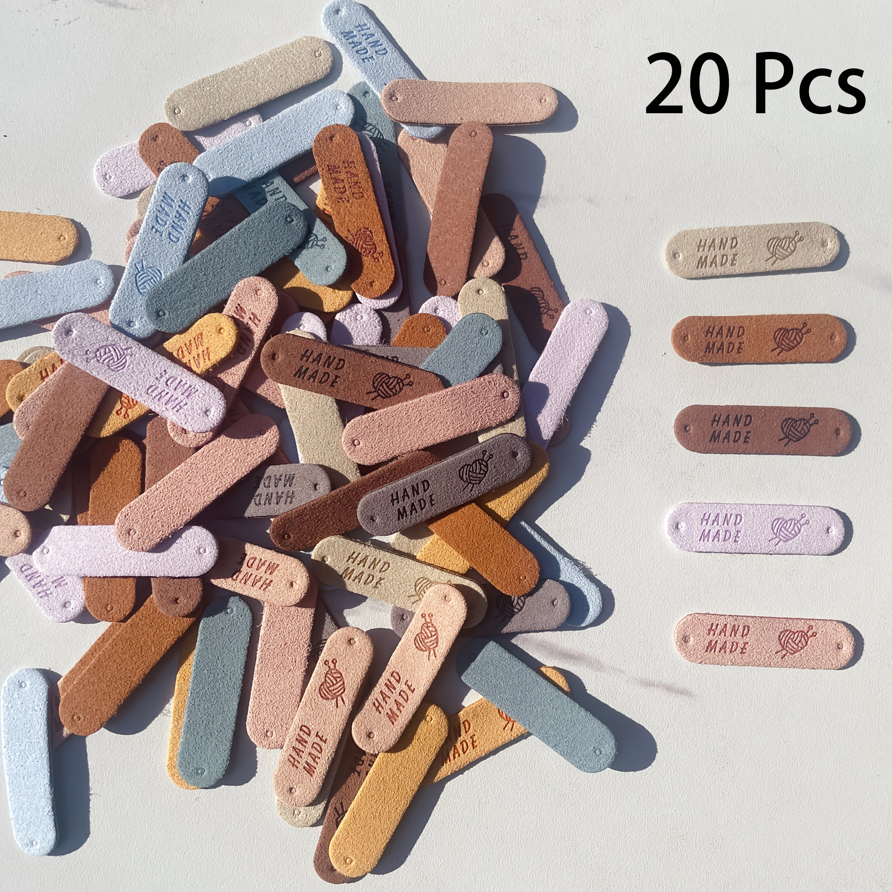 TEMU 20 etiquetas de cuero sintético en relieve para manualidades con agujeros - Etiquetas multicolores " a " para sombreros, bolsos y proyectos de