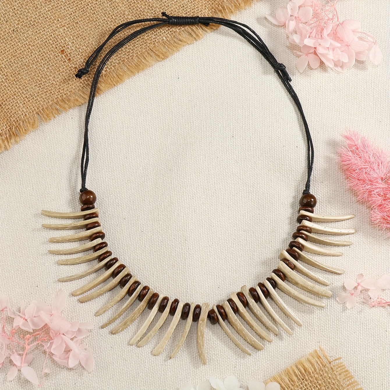 TEMU European And American Ethnic Style Vintage Coconut Shell Necklace, Bohemian Necklace, Wooden Beaded Accessory