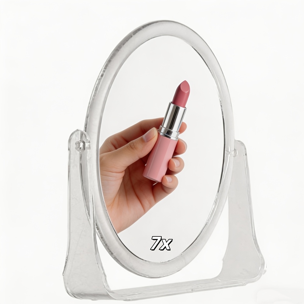 TEMU Vanity Mirror For The Bathroom Featuring A Design, Double-sided With A Clear Acrylic Base, 1x And 7x Magnification. Ideal For Use In The