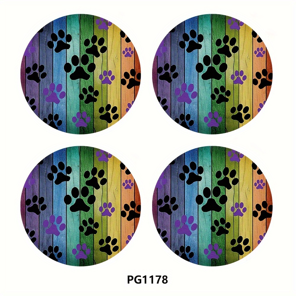 TEMU 4pcs Black Paw Car Coaster Pu Leather 2.75in Women's And Men' Interior Accessories, Car Water Cup Mat Decoration, Give Birthday Gifts To Relatives , Party Gifts Dog Paw Coaster