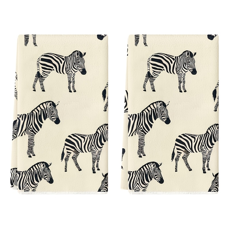 TEMU 2pcs Zebra Kitchen Towels Suitable For Dishwashing, Bathing & Multi- Use - Reusable Machine Washable Cleaning Cloths With Zebra , Contemporary