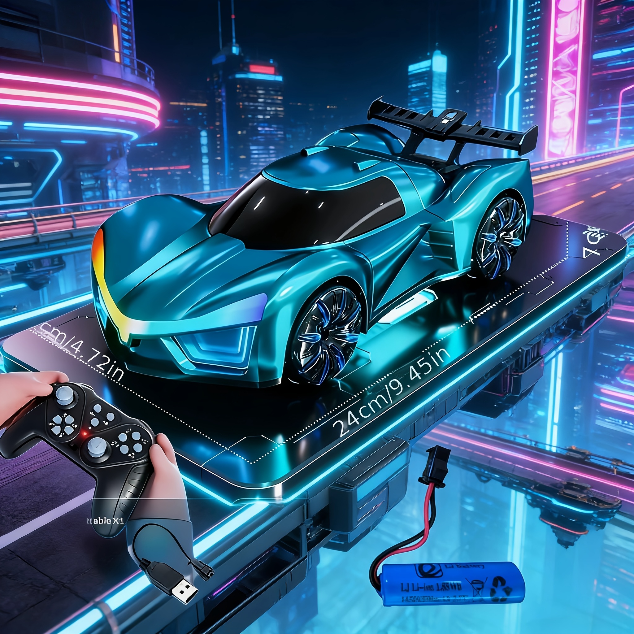 Image of New Upgraded Electric Vehicle Model Featuring A Continuous Dynamic Flowing Front Light, Drive Car, Of Lateral Drifting , Toy Racing Car, Toy Sports Car With A Charging Station, Supporting
