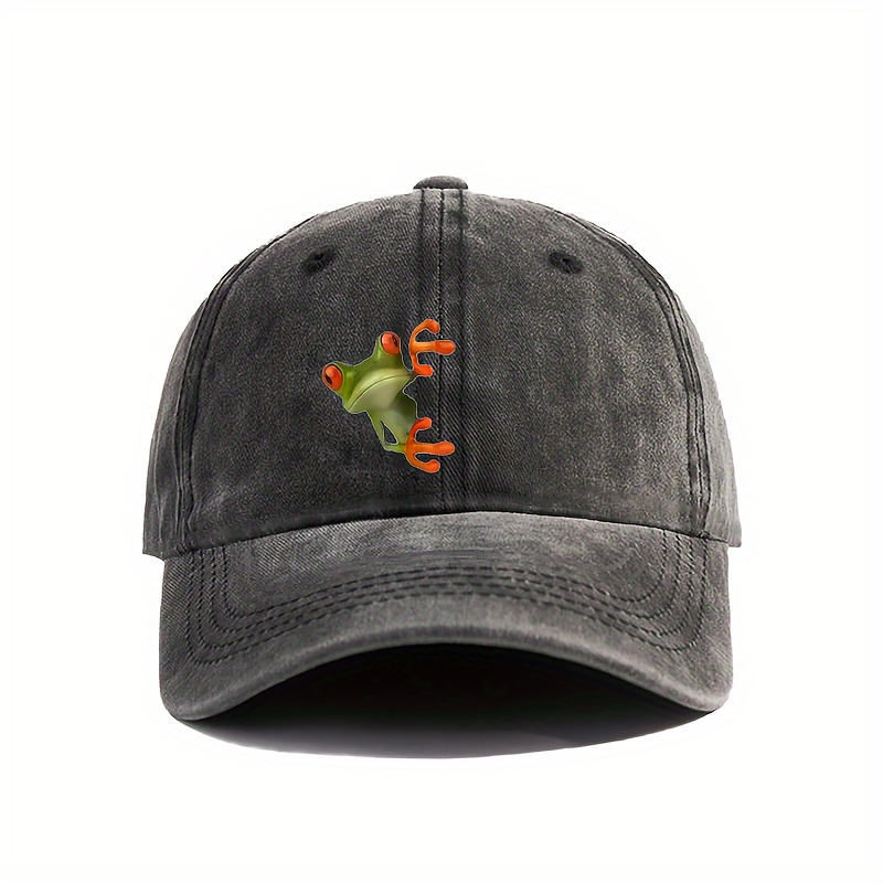 

Frog Patten Printed Baseball Cap Versatile Washed Dad Hat Outdoor Lightweight Adjustable Sports Hats For Women