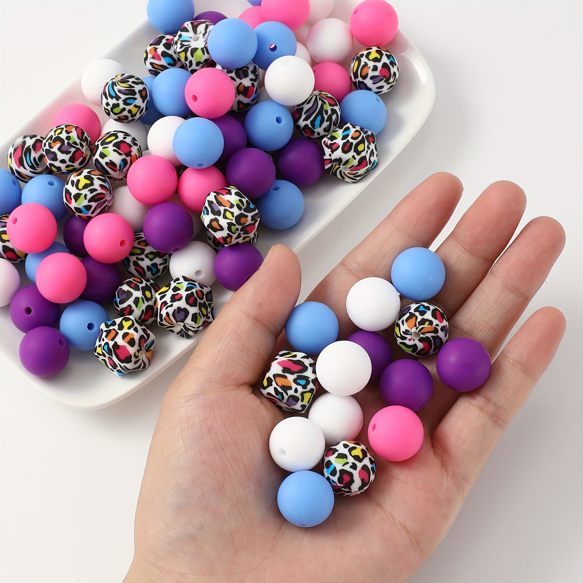 

50pcs Silica Gel Beads 15mm Leopard Silica Gel Hexagonal Beads Loose Round Silica Gel Beads Keychains, Pens, Lanyards, Bracelets, Necklaces, Jewelry Making Diy Craft Accessories